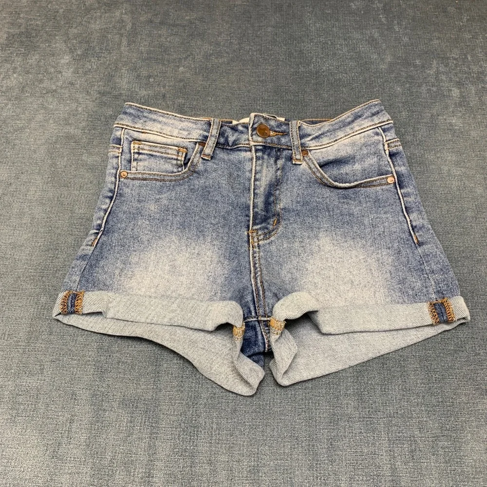 RSQ High Rise Cuffed Hem Shorts Womens 25 Blue Denim Cotton Stretch Zip Fly